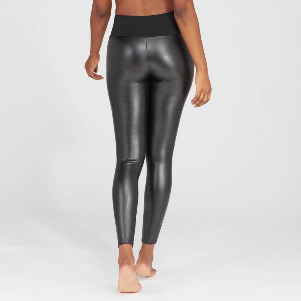 New assets by spanx faux leather legging size XL black with golden tone hi-rise
